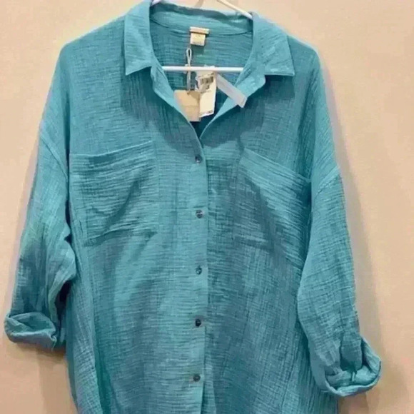 NWT!  MAGASCHONI Aqua Cotton Tunic Top Shirt Blouse Size Large AMAZING! - Picture 13 of 16